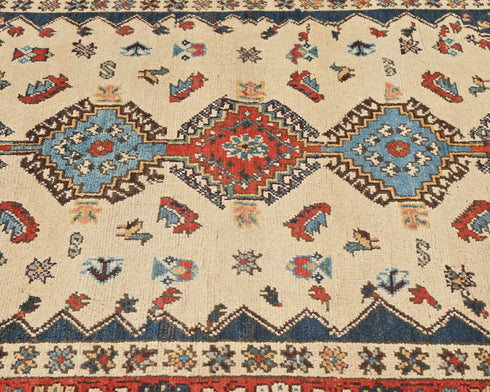 3x5 Beige Kuba Afghan Hand Knotted Wool Area Rug